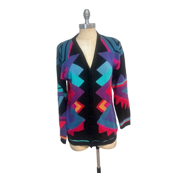 Vintage Peruvian Connection Pima Cotton Geometric Cardigan Sweater Large - Picture 1 of 5